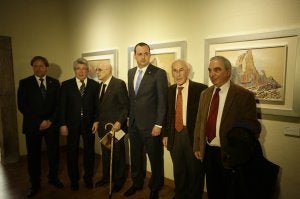 Francisco González, Enrique Cerezo, Enrique Herreros, Carlos Puente, Javier Montini y Manuel Linares, en la inauguración del museo ayer en Carreña de Cabrales. ::                             N. A.