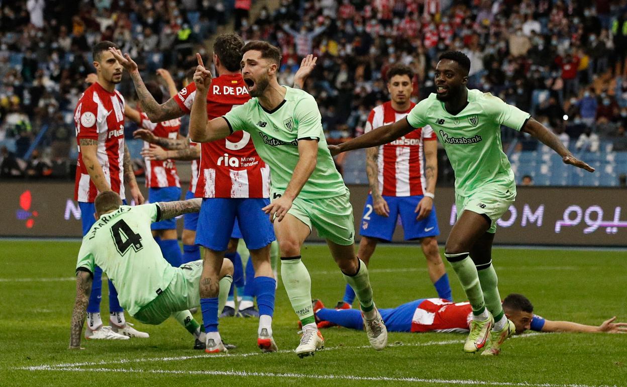 Yeray celebra su gol al Atlético en la semifinal de la Supercopa.