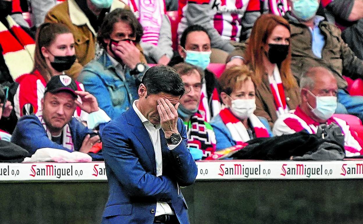Marcelino, resignado durante el encuentro del Athletic contra el Celta el pasado domingo. 