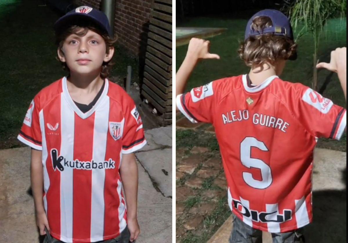 Alejo, el niño uruguayo que se emocionó con la camiseta del Athletic que le trajo Papá Noel