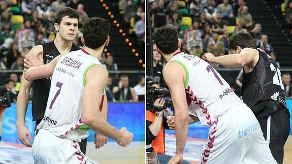 Shengelia golpea al jugador del Bilbao Basket Todorovic.