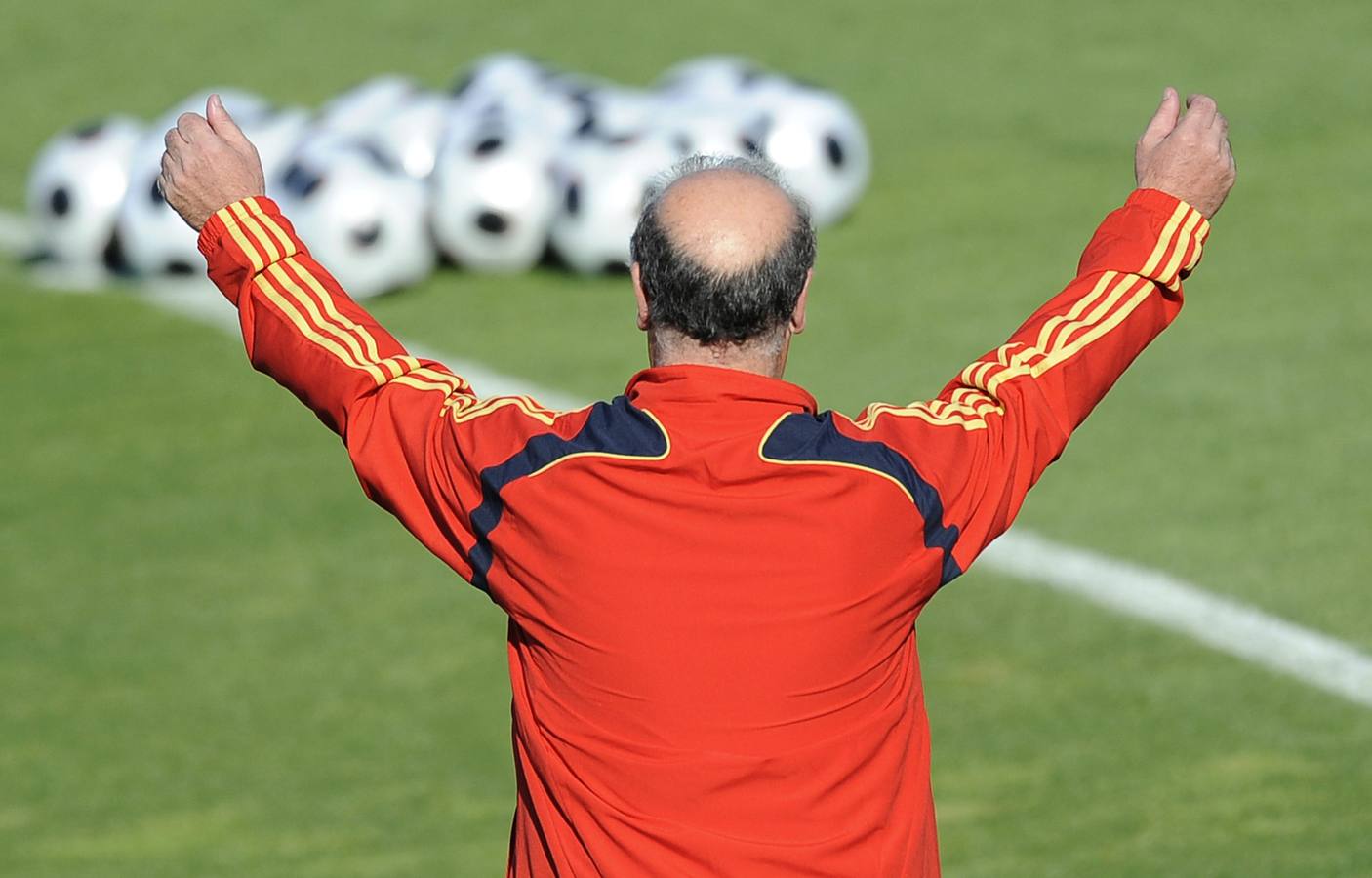 Vicente del Bosque, seleccionador nacional durante el primer entrenamiento en Las Rozas, el 18 de agosto de 2008.