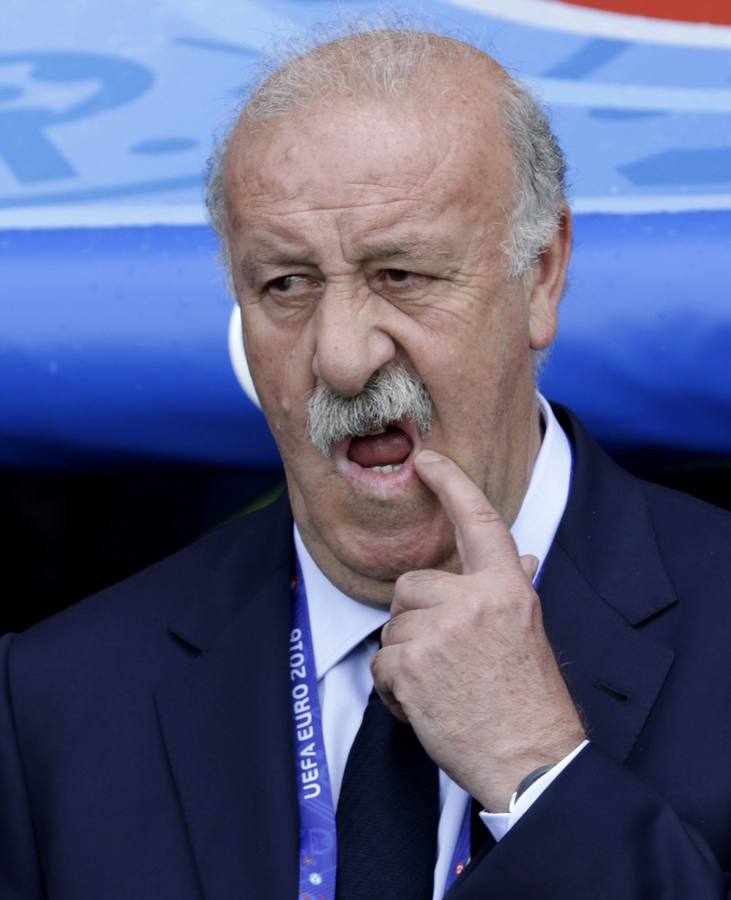 Vicente del Bosque en el primer partido de la Eurocopa 2016 frente a República Checa (13 de junio) donde España ganó 1-0.