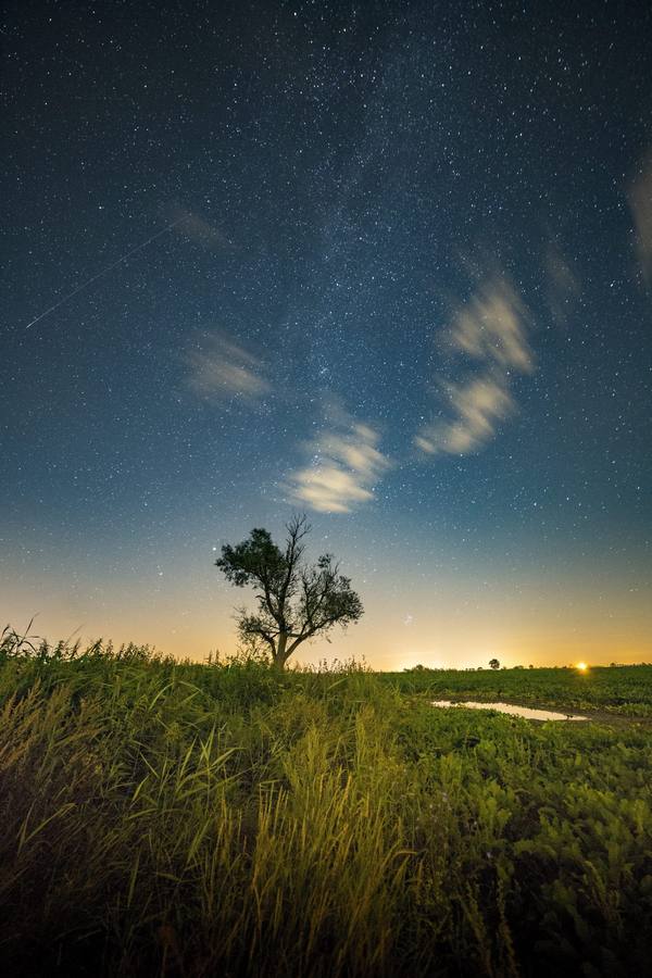 Una estrella fugaz cruza el firmamento durante la noche de las Perseidas en Jankowo cerca de Poznan, en Polonia.