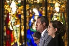 La alcaldesa de Barcelona, Ada Colau; el conseller de Interior, Joaquim Forn y el delegado del Gobieno en Cataluña, Enric Millo.