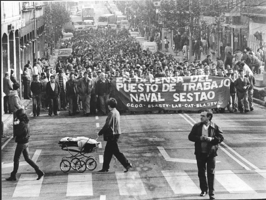 Manifestación de los trabajadores por Sestao en 1991.