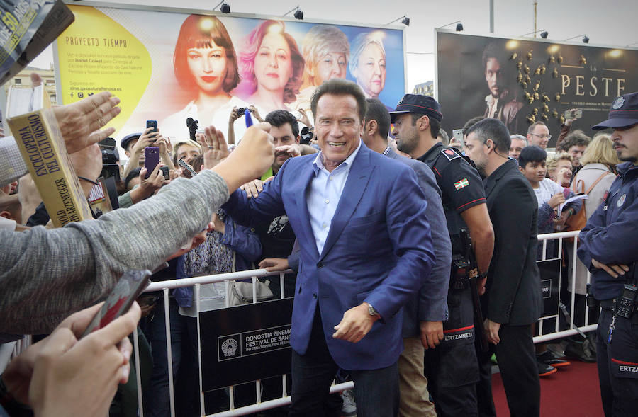 El actor Arnold Schwarzenegger, a su llegada a San Sebastián.