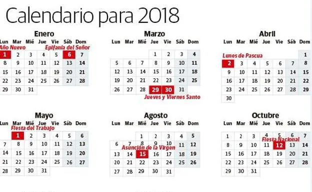 Calendario laboral 2018.