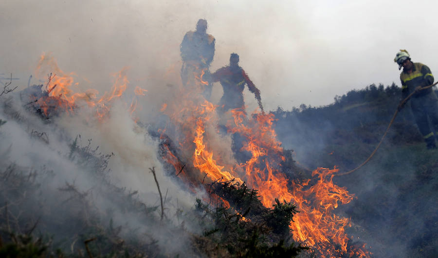 Las llamas avanzan sin control y amenazan casas en Pontevedra, Ourense y Lugo. Vecinos salen a la calle cargados de cubos para ayudar a los bomberos a sofocar las llamas
