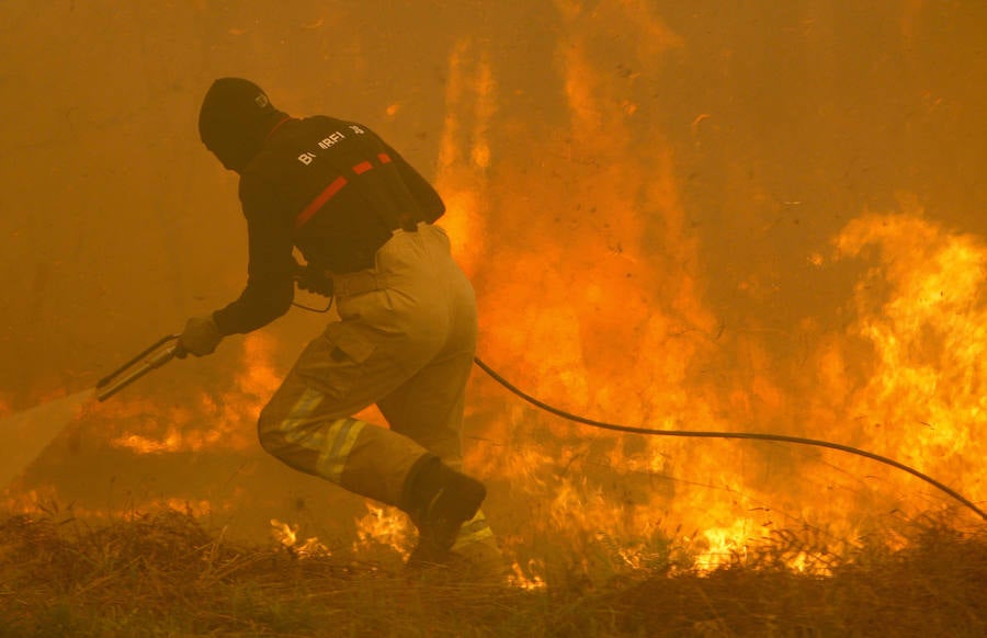 Las llamas avanzan sin control y amenazan casas en Pontevedra, Ourense y Lugo. Vecinos salen a la calle cargados de cubos para ayudar a los bomberos a sofocar las llamas