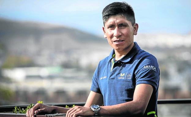 Nairo Quintana posa en Gorraiz, donde ha estado concentrado con el equipo Movistar.