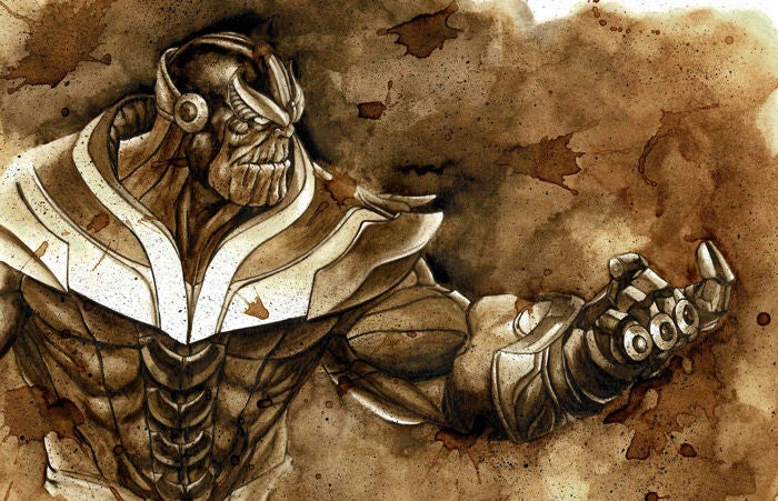 Un artista madrileño subasta sus particulares ilustraciones del personajes del cómic y las pantallas con el grano de la planta