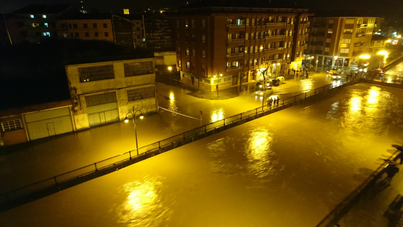 Los aledaños del río Oka a su paso por Gernika, inundados.