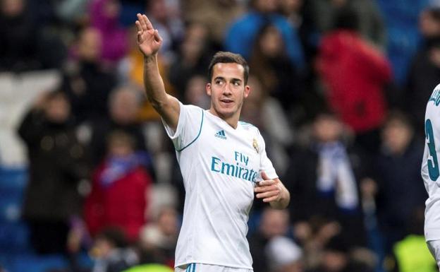 Lucas Vázquez celebra uno de los dos goles que le marcó al Numancia. 