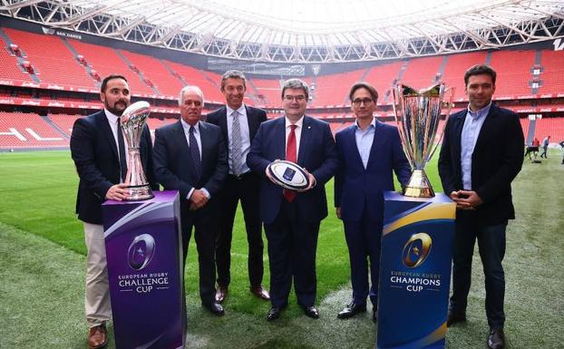 Juan María Aburto, en San Mamés, durante la presentación de las finales de la European Champions Cup y Challenge Cup.