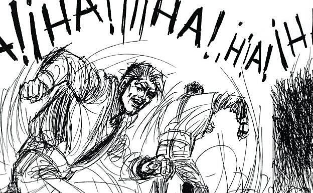 Una de las viñetas de Miquel Fuster, dibujante barcelonés que narró en cómic los quince años que pasó en las calles. Un tiempo en el que sufrió agresiones como la que reflejan estas viñetas.