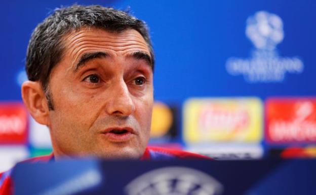Ernesto Valverde, técnico del Barça, en conferencia de prensa tras la victoria ante la Roma. 