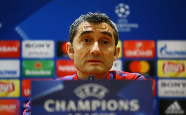 Ernesto Valverde, durante la rueda de prensa. 