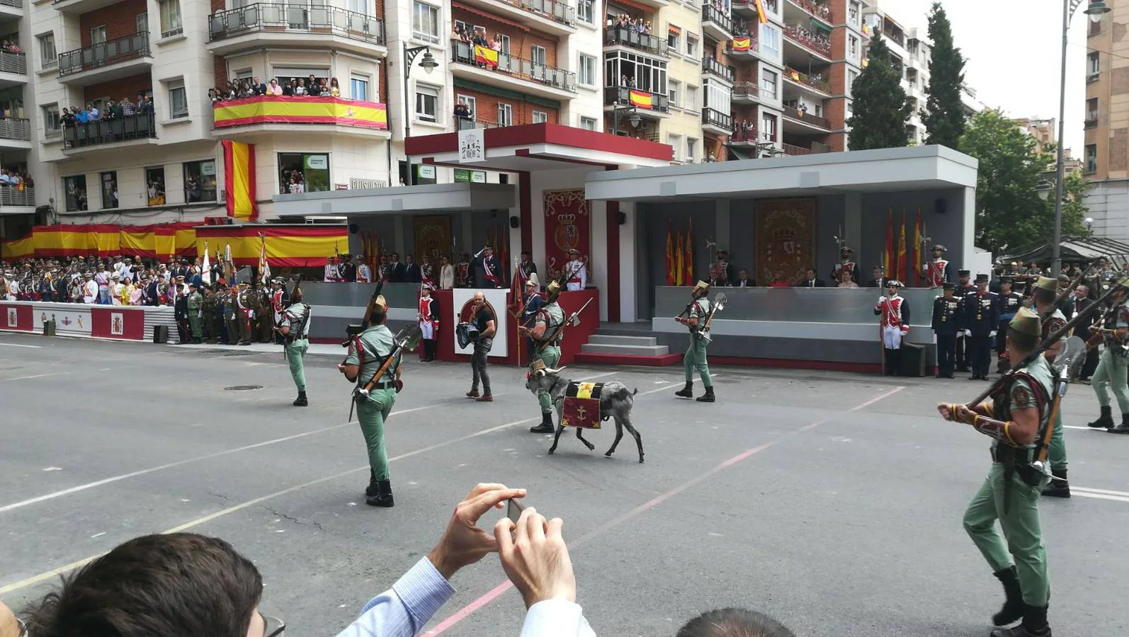 El Rey, vestido con uniforme del Ejército del Aire, ha recibido los honores de ordenanza y pasado revista a un batallón de honores de la Guardia Real