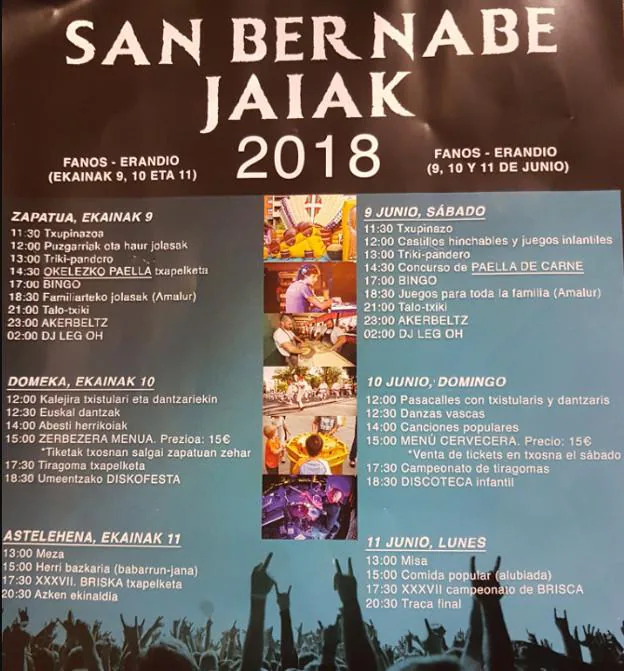 Programa de fiestas de San Bernabé 2018 en Erandio (Fanos)