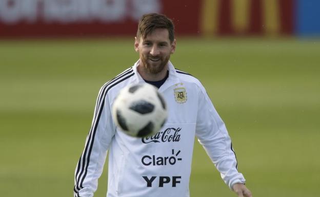 Leo Messi, durante un entrenamiento de la albiceleste. 