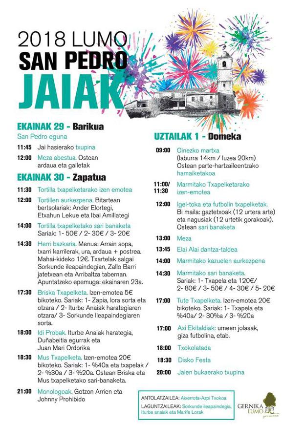 Programa de fiestas de Lumo 2018: San Pedro Jaiak