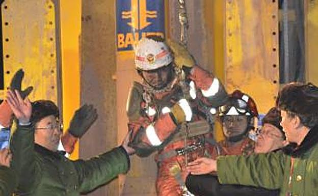 Uno de los atrapados en la mina de Pingyi.