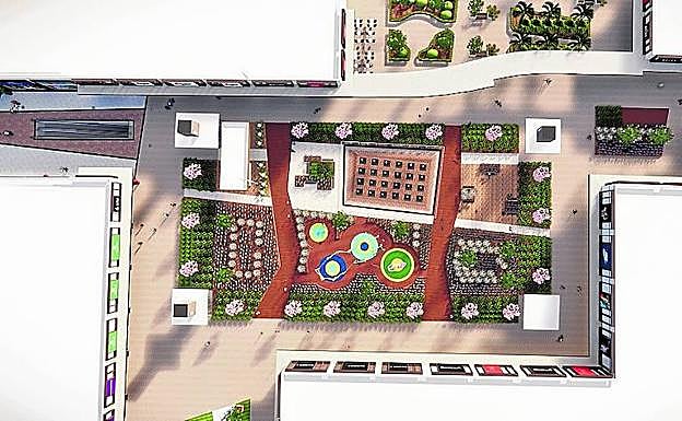 Vista aérea de la futura plaza que da continuidad al 'outlet', donde se instalarán juegos infantiles.