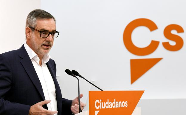 El secretario general de Ciudadanos, José Manuel Villegas, durante la rueda de prensa celebrada hoy en Madrid. 