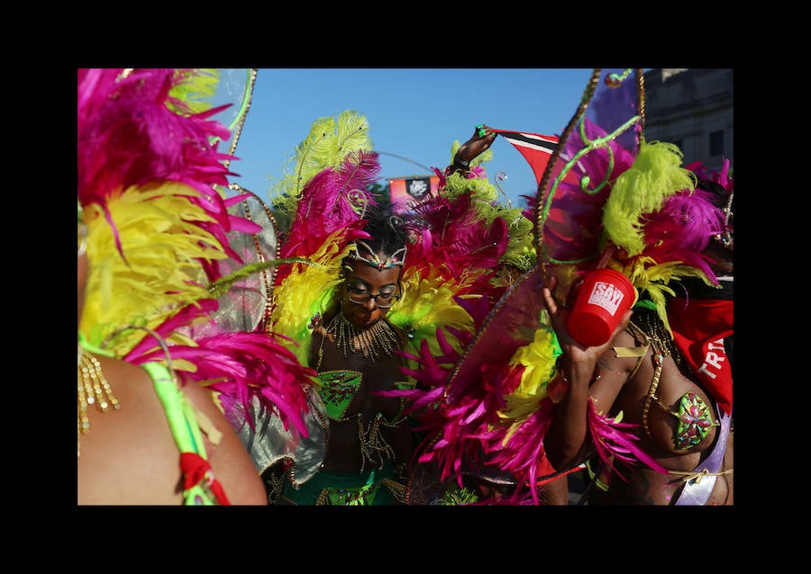 Participantes en el desfile anual del día de las Indias Occidentales el 3 de septiembre de 2018 en el barrio de Brooklyn de la ciudad de Nueva York. El desfile es una de las mayores celebraciones de la cultura caribeña en América del Norte. 