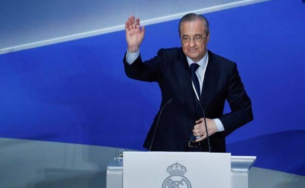 Florentino Pérez, durante su intervención ante la asamblea del Real Madrid. 