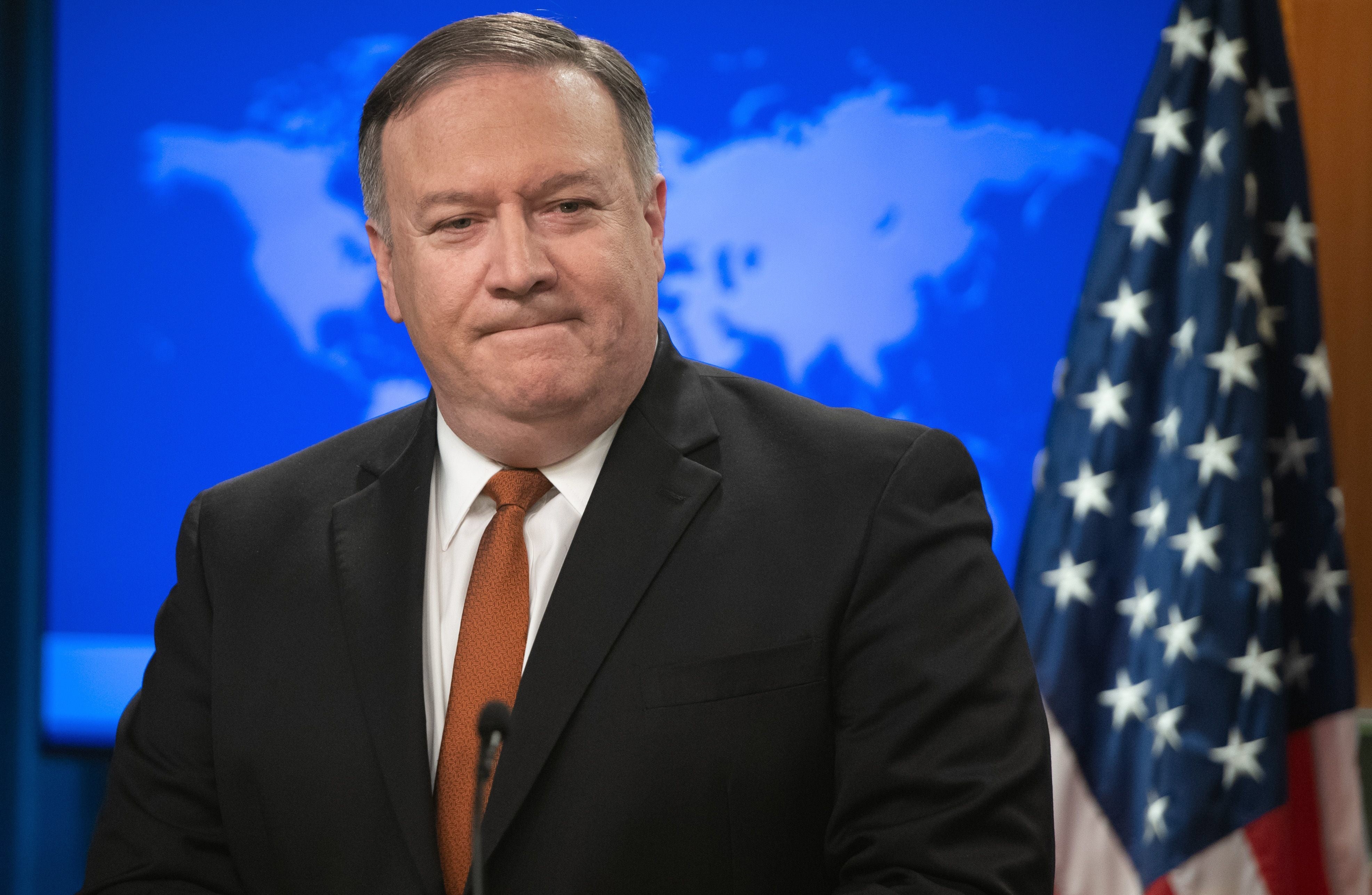 El Secretario de Estado de EE UU, Mike Pompeo, durante una rueda de prensa.