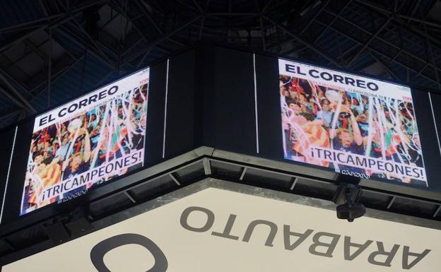 Los espectadores que acudieron al Baskonia-Olympiacos pudieron ver el vídeo del concurso en las pantallas del Buesa Arena.