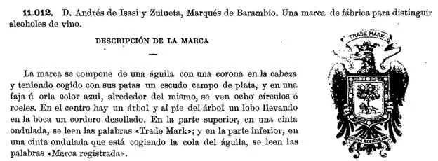 Marca del marqués de Barambio, Boletín Oficial de la Propiedad Industrial 1904.