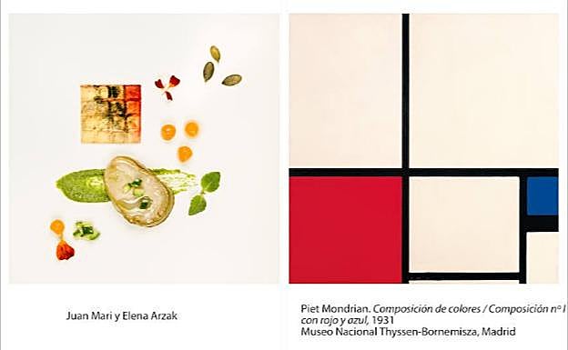 (Piet Mondrian por Juan Mari y Elena Arzak. 'Mondrian de ostras') Al patriarca de la cocina vasca y a su hija y sucesora, las líneas del pintor vanguardista neerlandés siempre les inspiraron «tranquilidad y orden, aunque nuestro guiño a su obra es un poco transgresor», admite el tándem vasco, que ha apostado por un «plato de temporada para un artista atemporal».