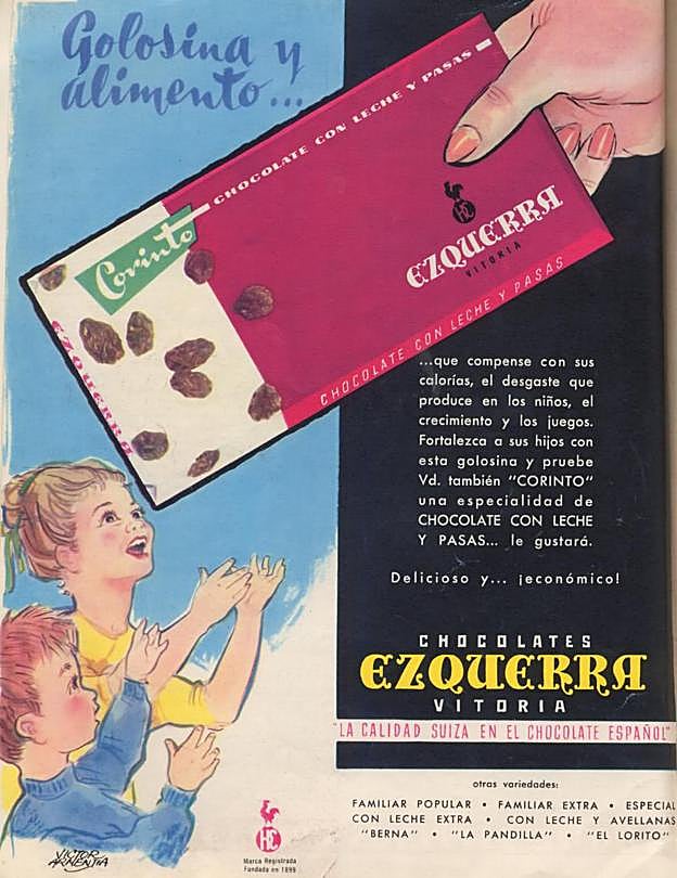 Publicidad de Chocolates Ezquerra, 1958.