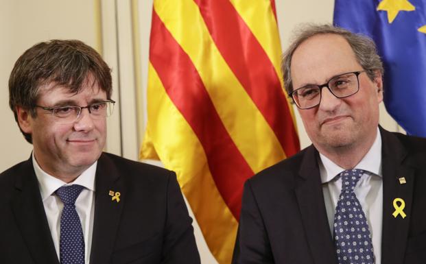 Puigdemont y Torra durante su comparecencia en Bruselas. 