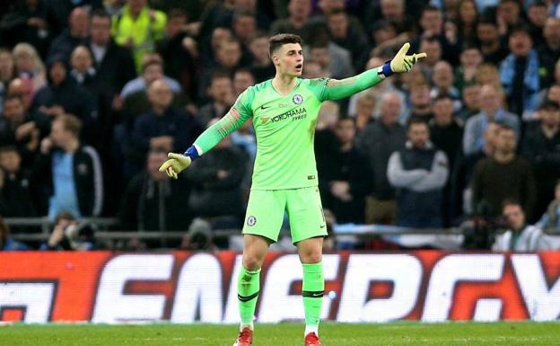 El portero español, Kepa, en el encuentro entre Chelsea-Manchester City.