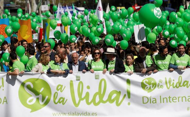 Cabecera de la «'Marcha por la vida' convocada por Plataforma Sí a la Vida, integrada por más de 500 asociaciones. 