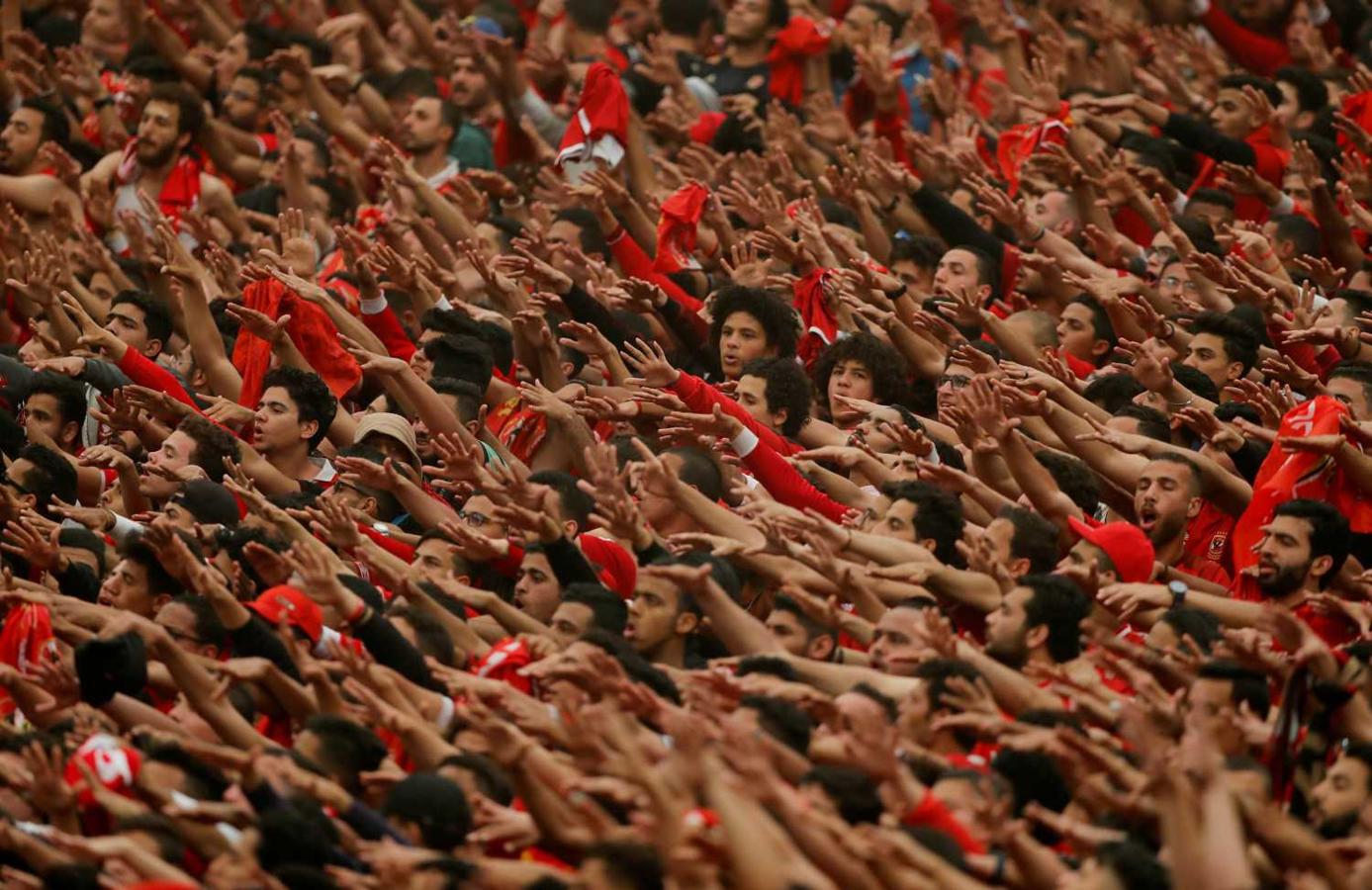 Hinchas de fútbol en el estadio Borg El Arab, en Alejandría, Egipto 