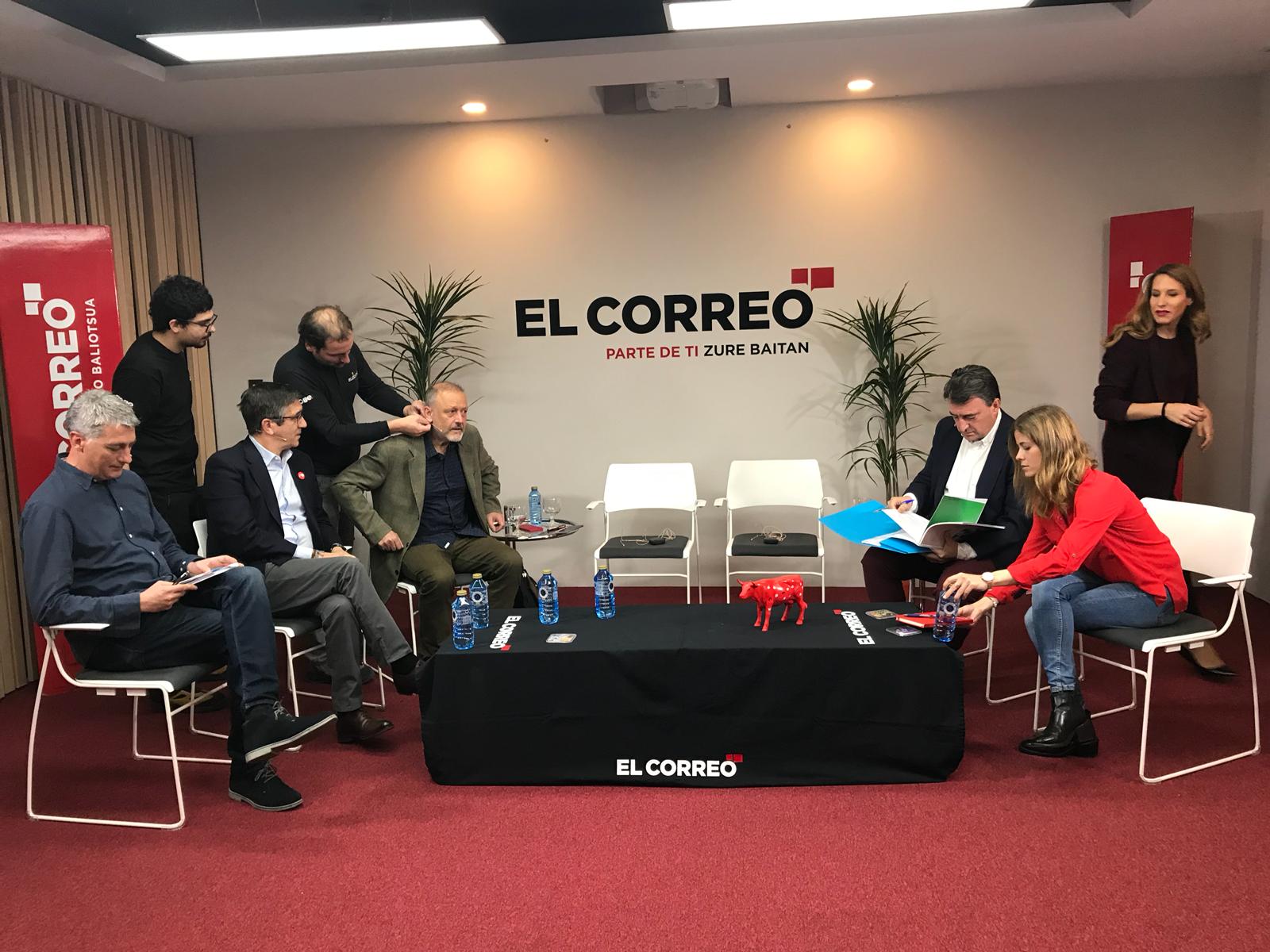 EL CORREO reúne a Aitor Esteban (PNV), Patxi López (PSOE), Roberto Uriarte (Unidas Podemos), Bea Fanjul (PP) y Oskar Matute (EH Bildu), cabezas de lista de sus partidos por Bizkaia