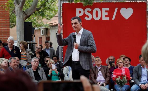 Pedro Sánchez, durante un acto electoral este lunes en Madrid.