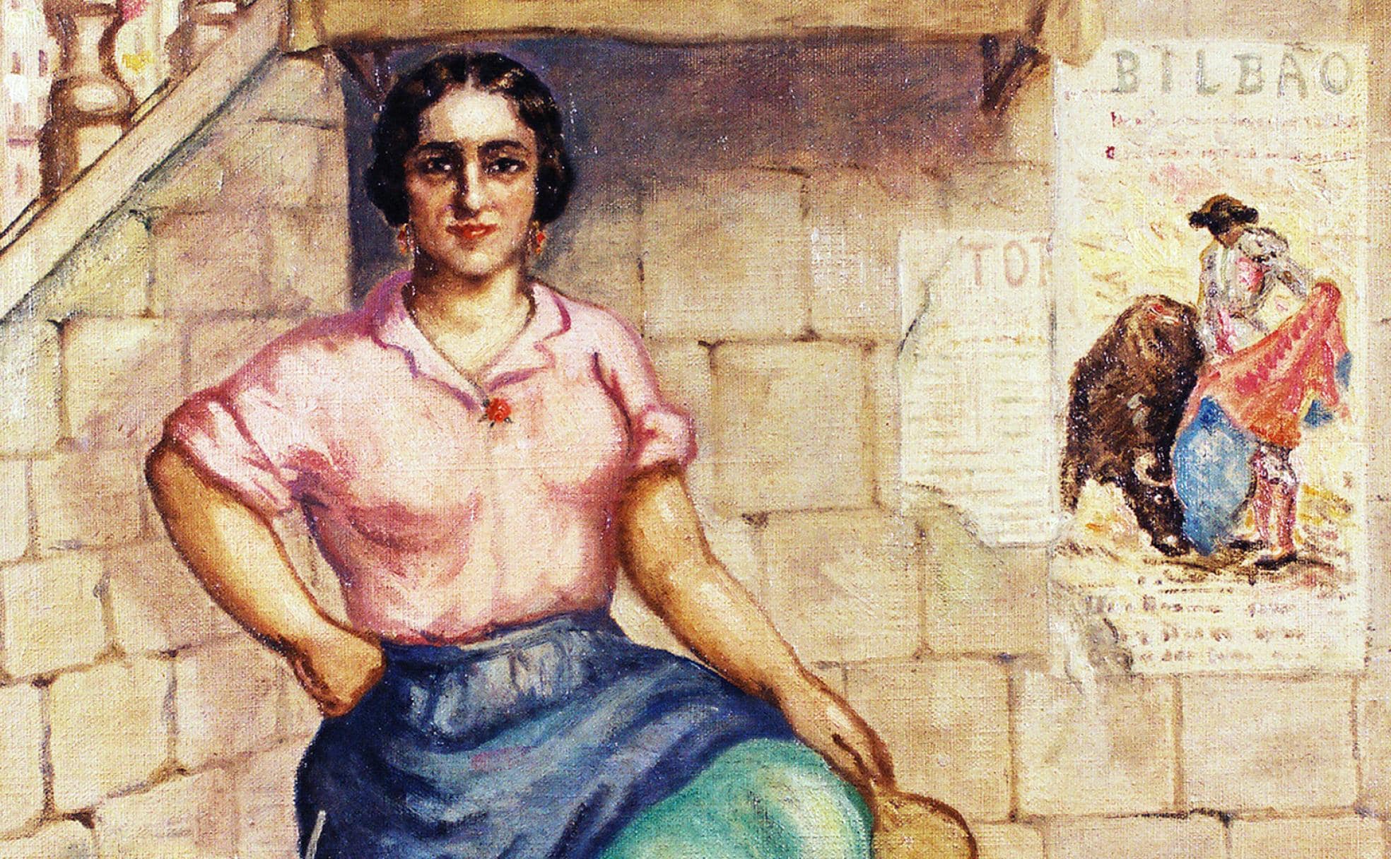 Retrato al óleo de Carmen 'la Castañera', la última amante de Félix 'el Burro'. La obra, de alrededor de 1950, forma parte de la colección de personajes bilbaínos promovida por Jose Antonio y Luis de Lerchundi y Sirotich.