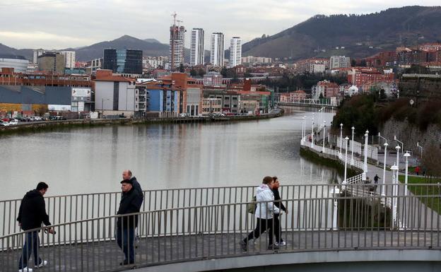 Vista de Zorrozaurre desde una pasarela peatonal que une Olabeaga y Zorroza. 