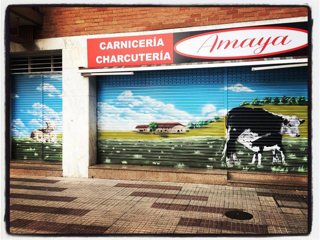 Este bonito paisaje decora las persianas de esta carnicería-charcutería, localizada en la calle Logroño, muy cerca de la plaza Simón Bolívar.