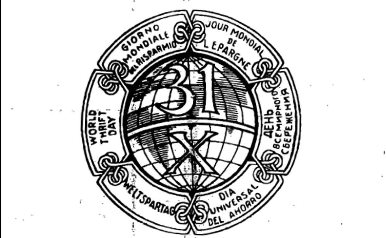 El logo del Día Internacional del Ahorro, tal como aparece en la partitura. 