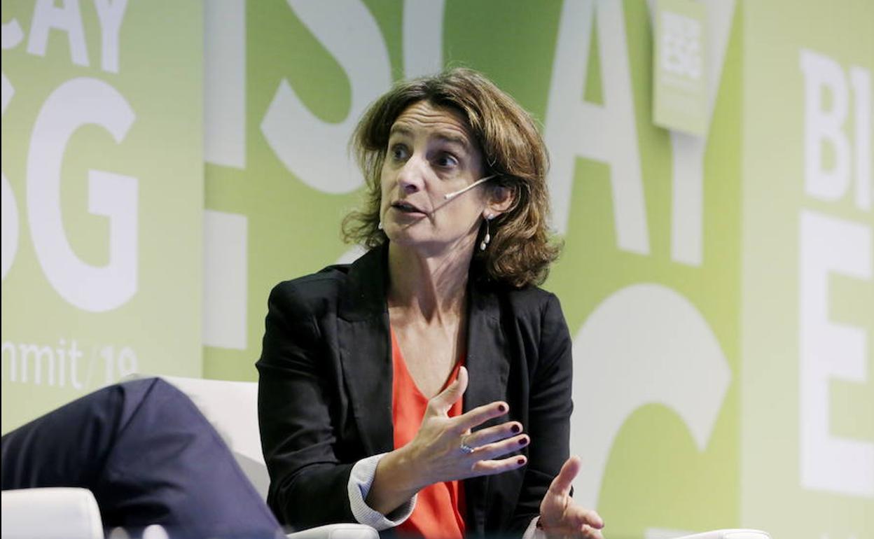 La ministra en funciones para la Transición Ecológica, Teresa Ribera, en la tercera edición de la Biscay ESG Global Summit en el Palacio Euskalduna.