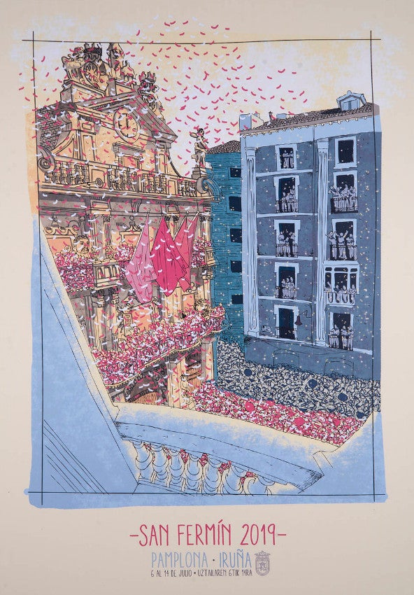 Cartel oficial de San Fermín 2019 en Pamplona.
