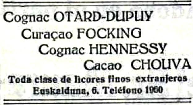 Anuncio de despacho de licores en Bilbao.