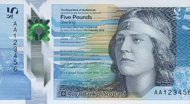 Retrato de Nan Shepherd en un billete de cinco libras escocesas.